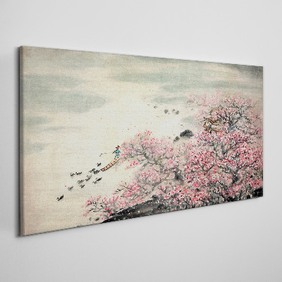 Tableau sur toile Paysage printanier avec des arbres en fleurs