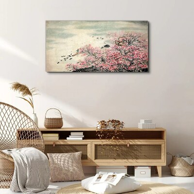 Tableau sur toile Paysage printanier avec des arbres en fleurs