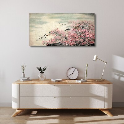 Tableau sur toile Paysage printanier avec des arbres en fleurs