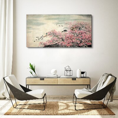 Tableau sur toile Paysage printanier avec des arbres en fleurs