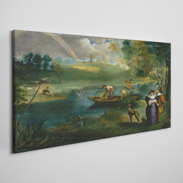 Tableau sur toile Une scène au bord de l'eau avec des pêcheurs