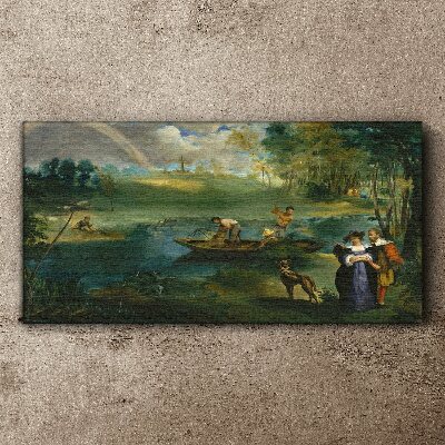 Tableau sur toile Une scène au bord de l'eau avec des pêcheurs