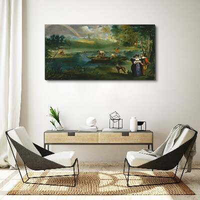 Tableau sur toile Une scène au bord de l'eau avec des pêcheurs