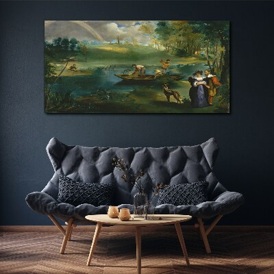 Tableau sur toile Une scène au bord de l'eau avec des pêcheurs