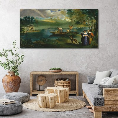 Tableau sur toile Une scène au bord de l'eau avec des pêcheurs