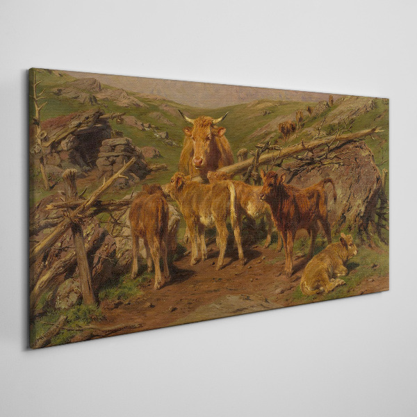 Tableau sur toile Paysage pastoral avec du bétail