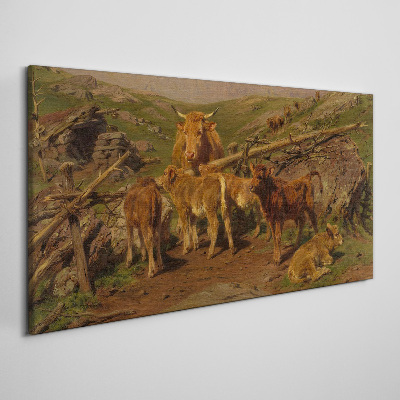 Tableau sur toile Paysage pastoral avec du bétail