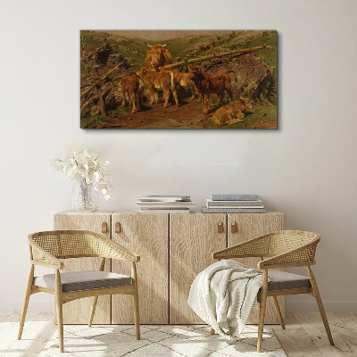 Tableau sur toile Paysage pastoral avec du bétail