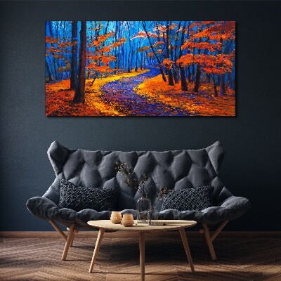 Tableau toile imprimée Avenue d'automne aux couleurs du coucher de soleil