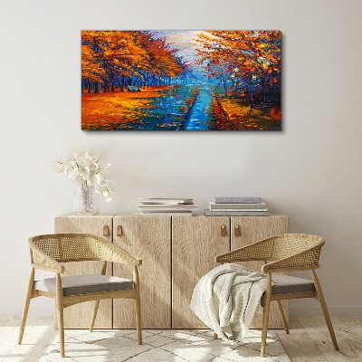 Tableau sur toile Automne doré sur l'eau calme