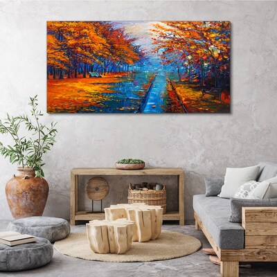 Tableau sur toile Automne doré sur l'eau calme