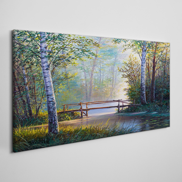 Tableau sur toile Un pont dans un paysage forestier