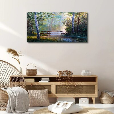 Tableau sur toile Un pont dans un paysage forestier
