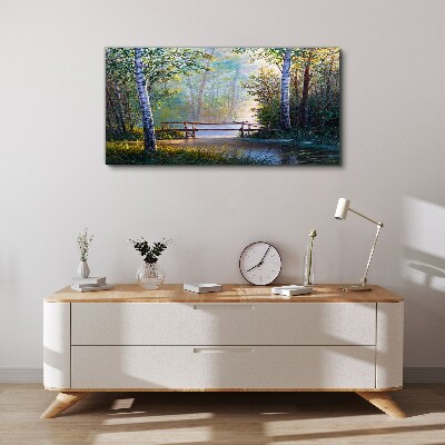 Tableau sur toile Un pont dans un paysage forestier