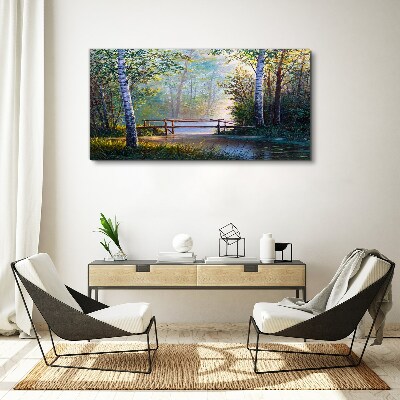 Tableau sur toile Un pont dans un paysage forestier