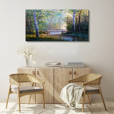 Tableau sur toile Un pont dans un paysage forestier