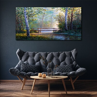 Tableau sur toile Un pont dans un paysage forestier