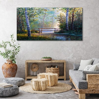 Tableau sur toile Un pont dans un paysage forestier