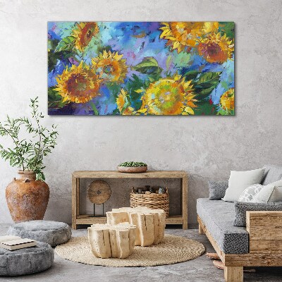 Tableau imprimé sur toile Tournesols dans une composition colorée