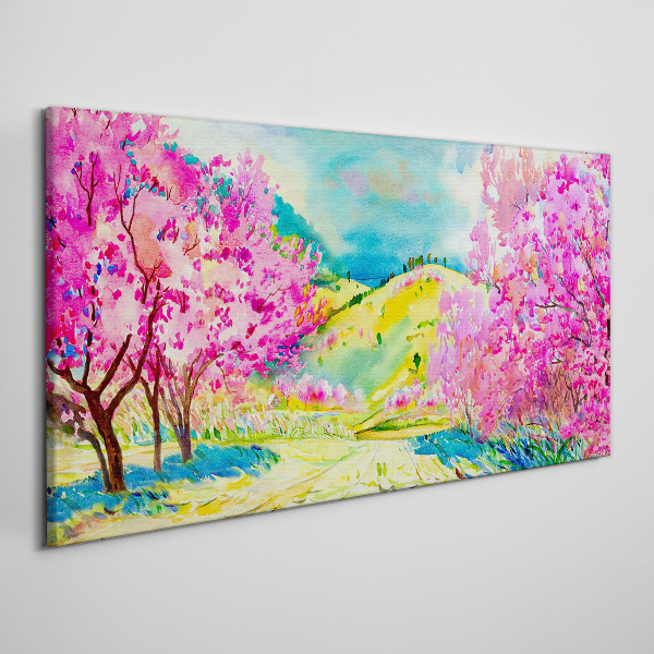 Tableau toile imprimée Paysage printanier aux tons roses