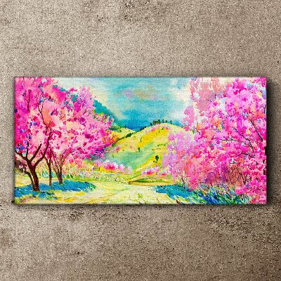Tableau toile imprimée Paysage printanier aux tons roses