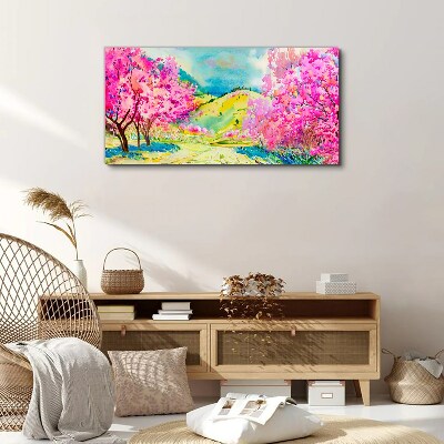 Tableau toile imprimée Paysage printanier aux tons roses
