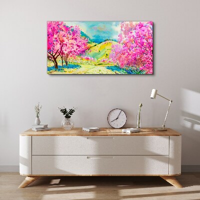 Tableau toile imprimée Paysage printanier aux tons roses