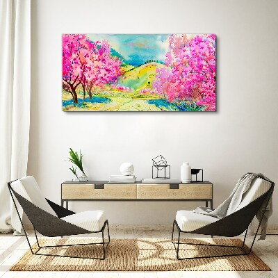 Tableau toile imprimée Paysage printanier aux tons roses