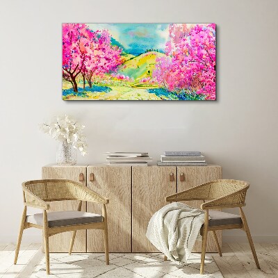 Tableau toile imprimée Paysage printanier aux tons roses