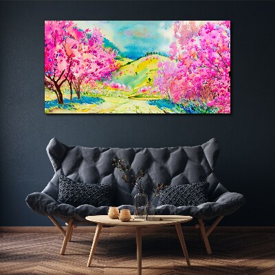 Tableau toile imprimée Paysage printanier aux tons roses