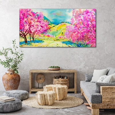 Tableau toile imprimée Paysage printanier aux tons roses