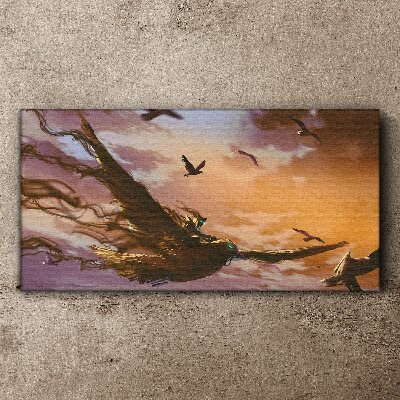 Tableau toile imprimée Vol d'oiseaux au soleil couchant