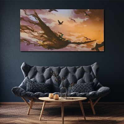 Tableau toile imprimée Vol d'oiseaux au soleil couchant