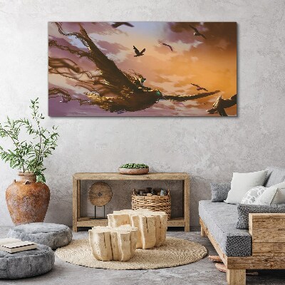 Tableau toile imprimée Vol d'oiseaux au soleil couchant