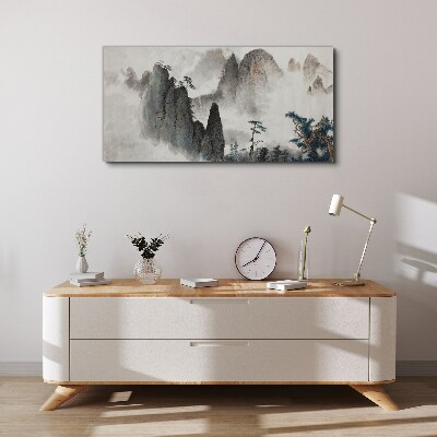 Tableau sur toile Paysage de montagne dans un paysage brumeux