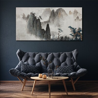 Tableau sur toile Paysage de montagne dans un paysage brumeux