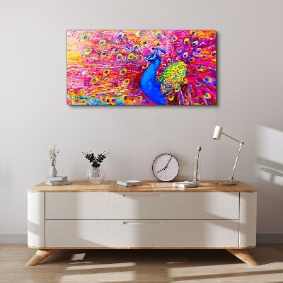 Tableau sur toile Un paon coloré dans la lueur printanière