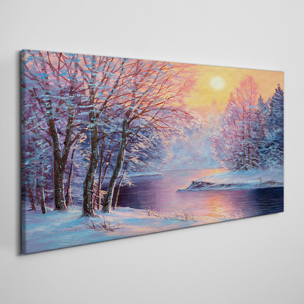 Tableau toile imprimée Paysage d'hiver au lever du soleil