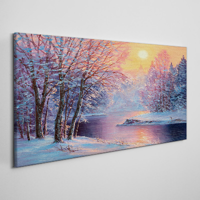 Tableau toile imprimée Paysage d'hiver au lever du soleil