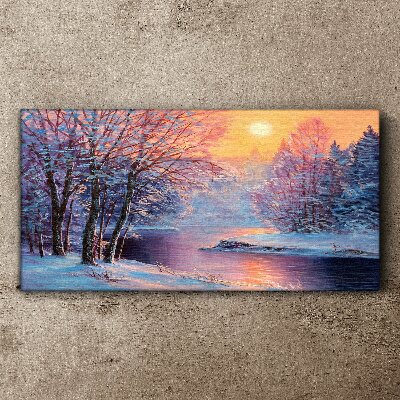 Tableau toile imprimée Paysage d'hiver au lever du soleil