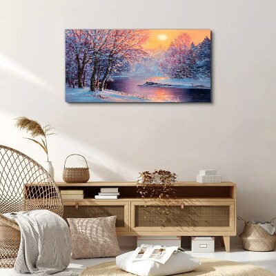 Tableau toile imprimée Paysage d'hiver au lever du soleil