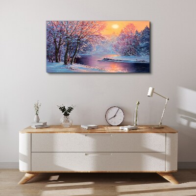 Tableau toile imprimée Paysage d'hiver au lever du soleil