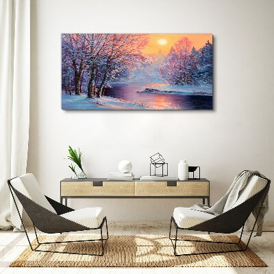 Tableau toile imprimée Paysage d'hiver au lever du soleil