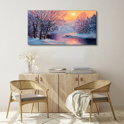 Tableau toile imprimée Paysage d'hiver au lever du soleil
