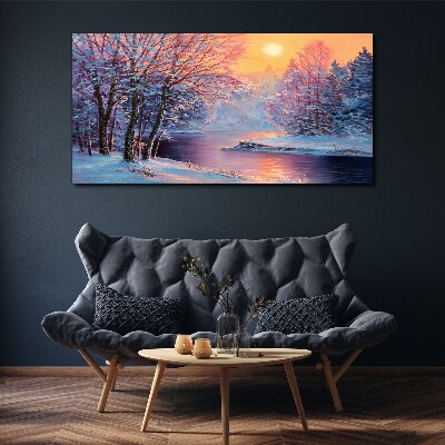 Tableau toile imprimée Paysage d'hiver au lever du soleil