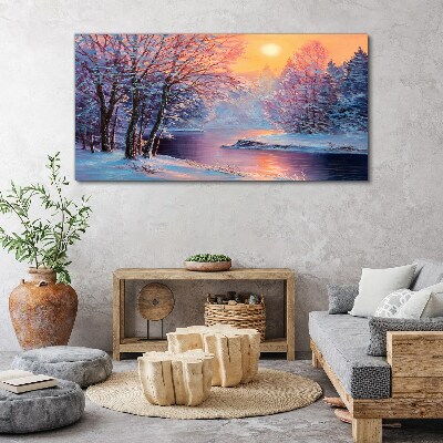 Tableau toile imprimée Paysage d'hiver au lever du soleil