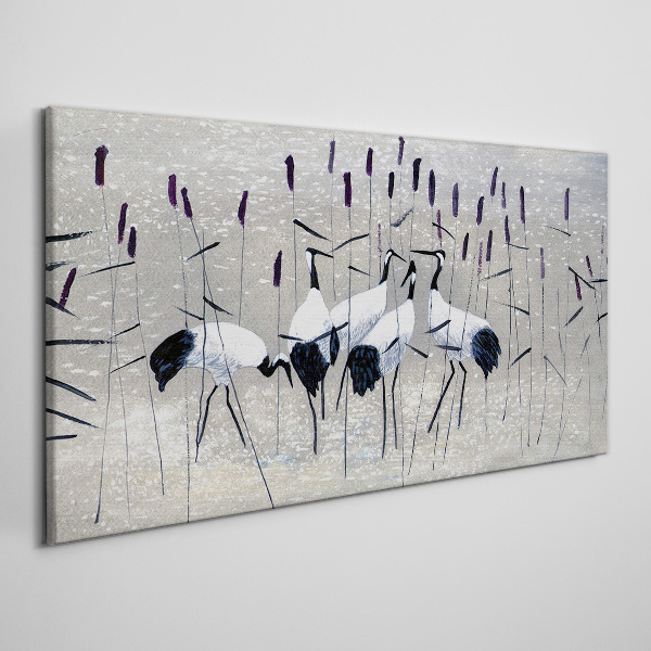 Tableau toile imprimée Grues blanches dans les roseaux