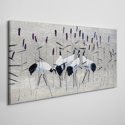 Tableau toile imprimée Grues blanches dans les roseaux