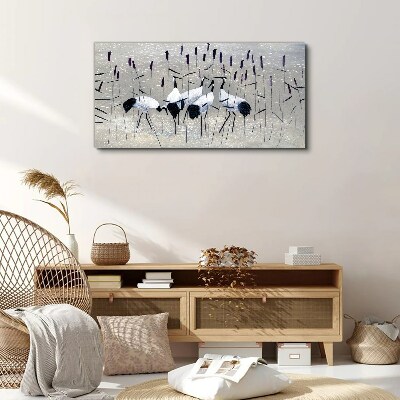 Tableau toile imprimée Grues blanches dans les roseaux