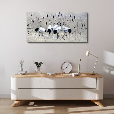 Tableau toile imprimée Grues blanches dans les roseaux